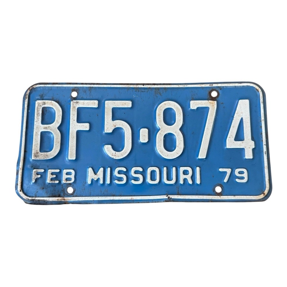 Vintage 1979 Missouri License Plate BF5-874 Blue White Feb MO Auto Tag ALPCA